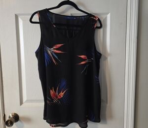 Apt. 9 Black Sleeveless Blouse with Vibrant Floral Accents